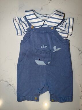 Blue Whale Knit Romper with Striped Tee - Kids Bottoms